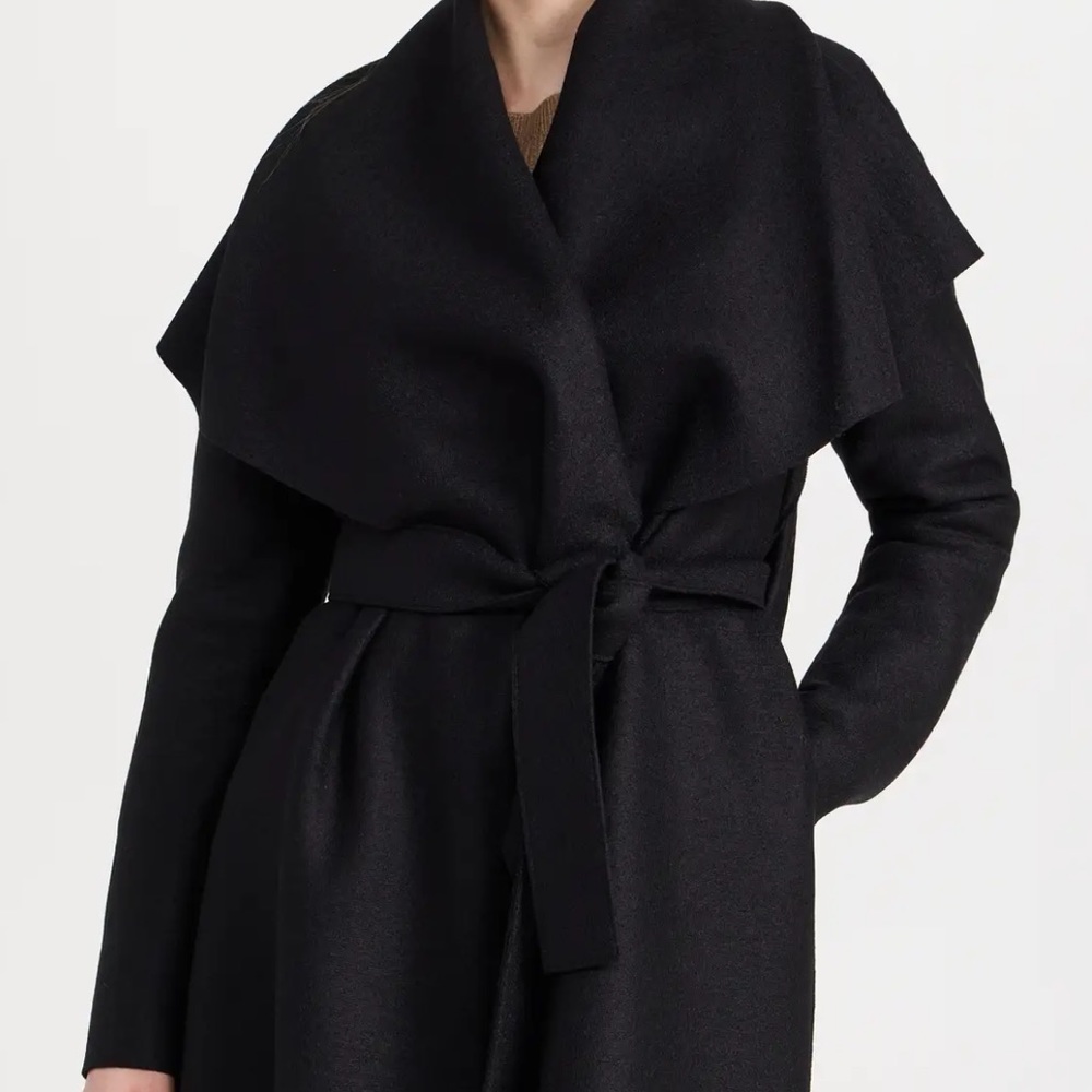 HARRIS WHARF LONDON Black Virgin Wool Draped Wrap Blanket Coat 40 IT